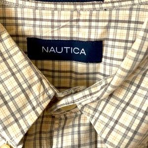 Nautica Button Up Down Shirt Plaid Yellow Size Large Long Sleeve Cotton